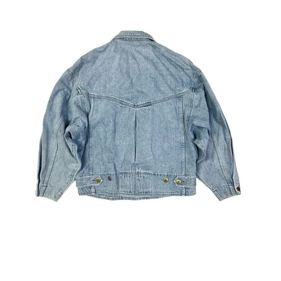Vtg Denim Jacket Womens Medium Cropped Lace Boho Western 80s Rodeo Jean Boxy - Picture 13 of 15